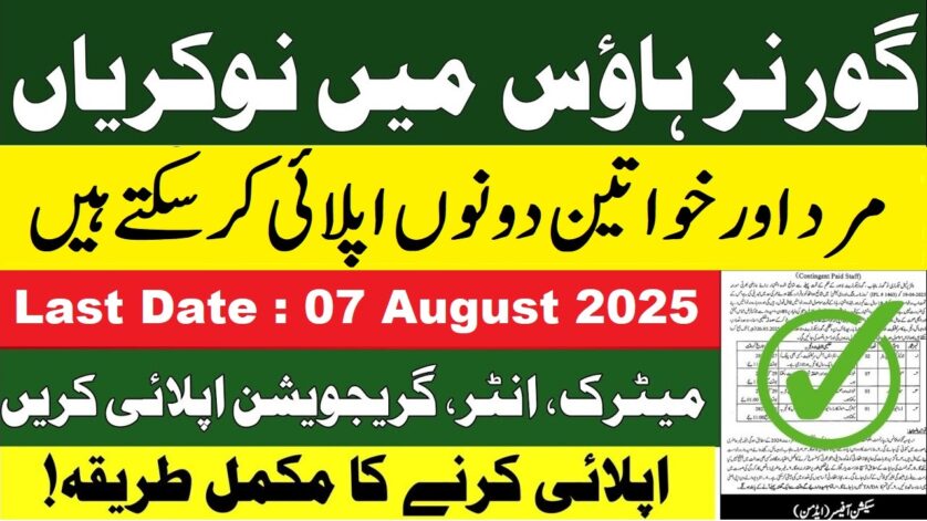 Governor House Karachi Jobs 2025