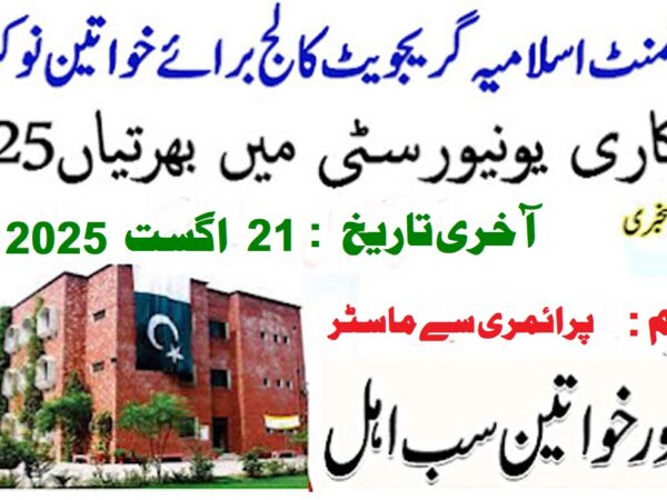 Govt Islamia Graduate College For Women Lahore Jobs 2025